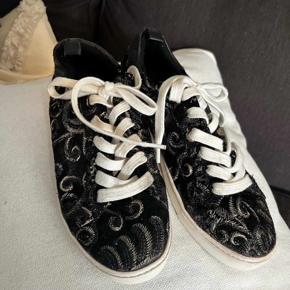Black and Gold Embroidered Women's Sneakers